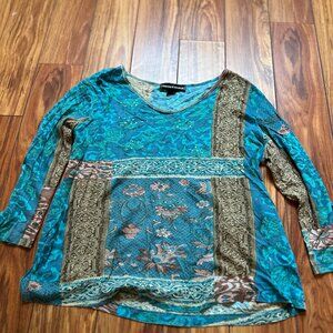 Vintage Y2K Mirror Image Blue Boho Long sleeve Lace Embroidered Blouse - L